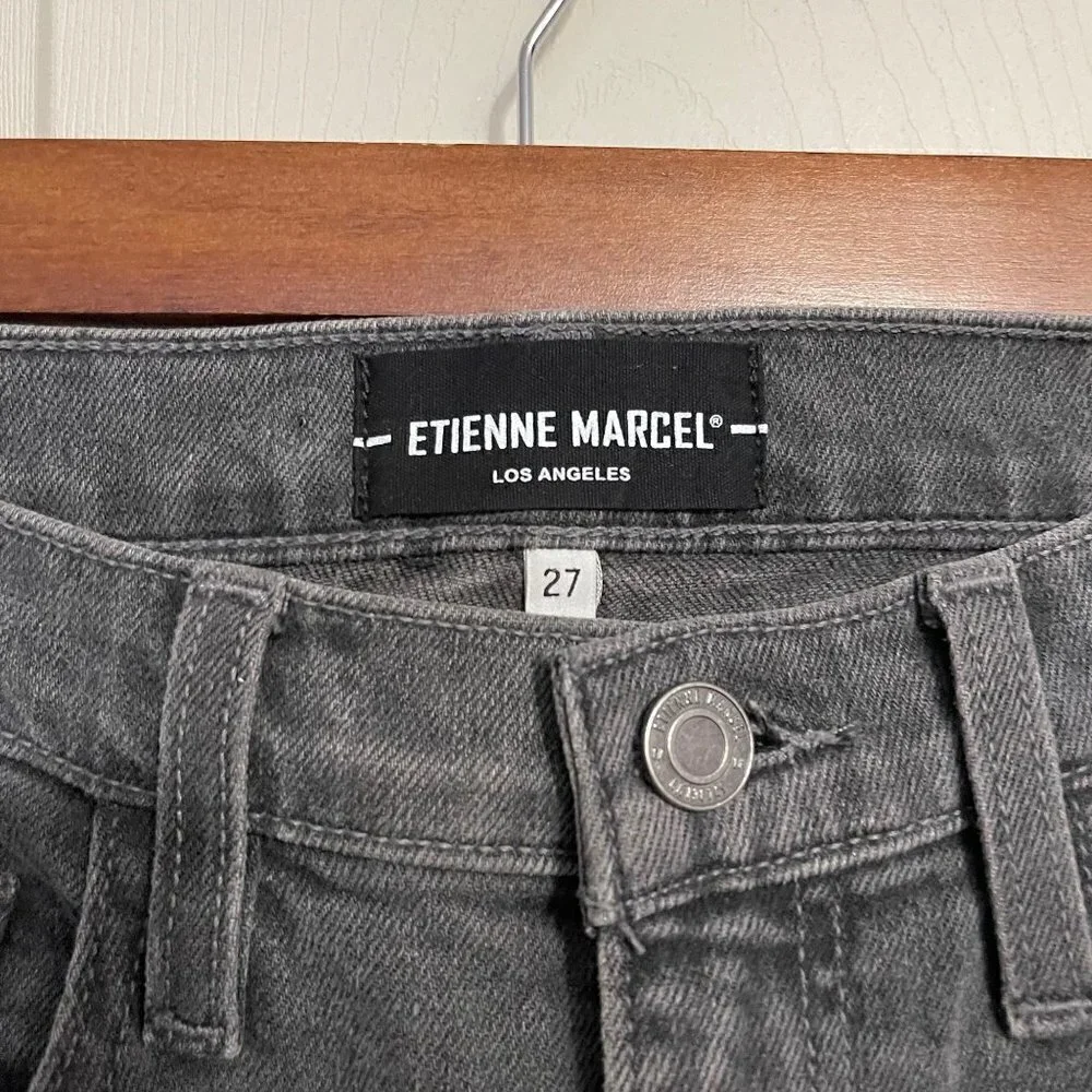Etienne Marcel Womens Gray Hi Rise Raw Hem Athletic Strip Slim Straight Jeans 27